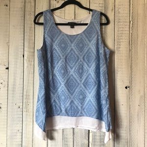AB Studio Blue & White Sheer Sleeveless Top Boho